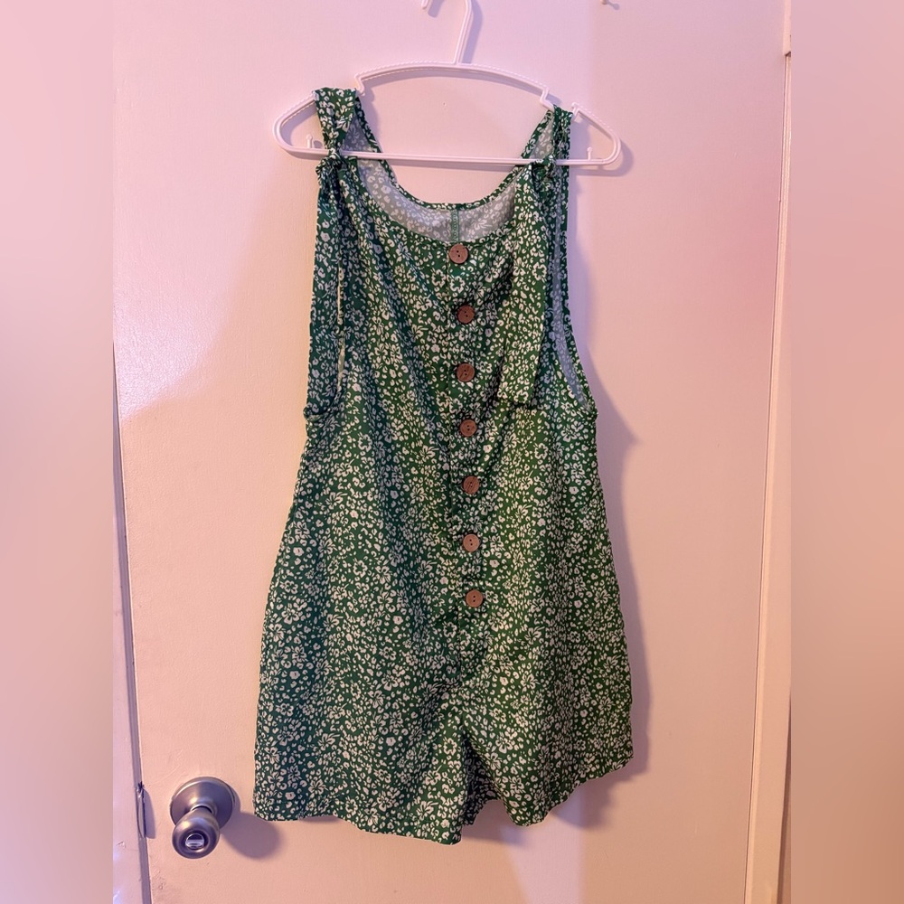 Green Floral Button-Up Romper